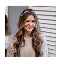 Thin Embellished Headband - White Pearl