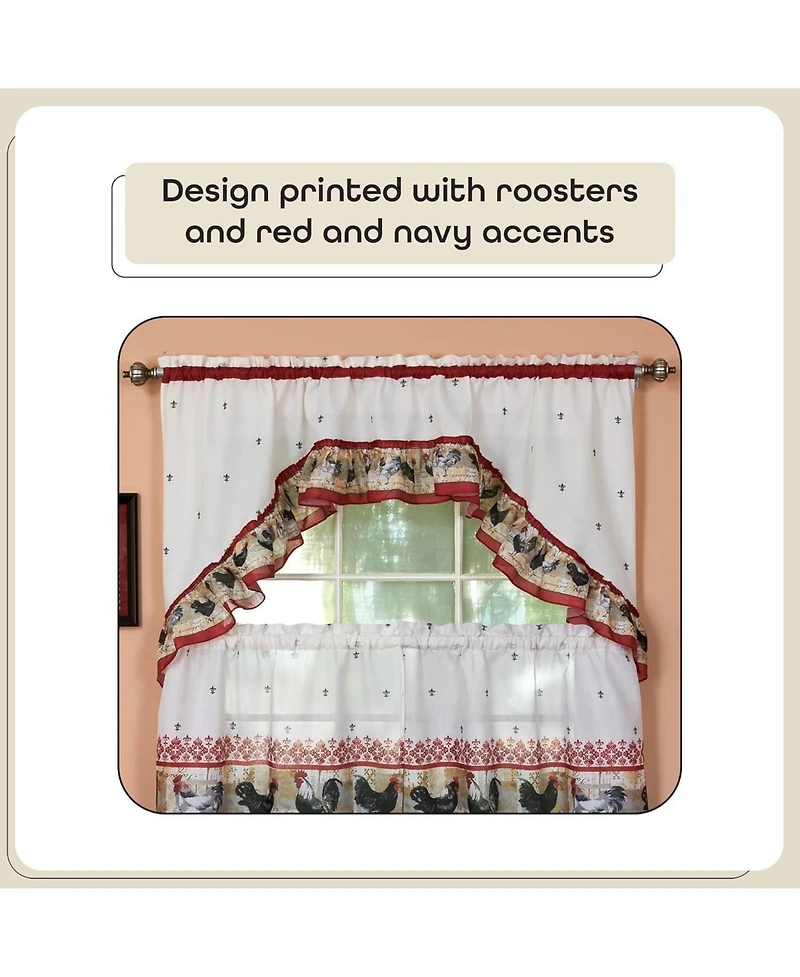 Kate Aurora Old Country Rooster Cottage Kitchen Curtain Tier & Swag Set