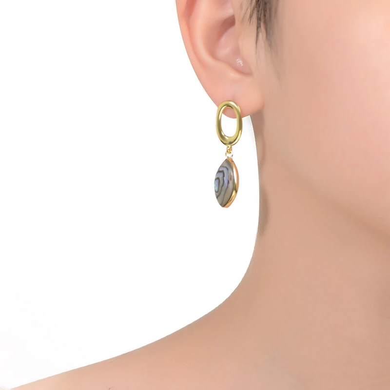 Sterling Silver 14K Gold Plated with Curvy Abalone Dangle Earrings
