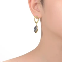 Sterling Silver 14K Gold Plated with Curvy Abalone Dangle Earrings