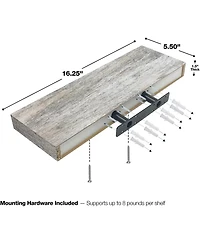 2 Pack 16 Inch Sorbus Coastal Rectangle Floating Shelves - for Home DAcor to Display Trophies, Books, Frames, and more (Rustic White)