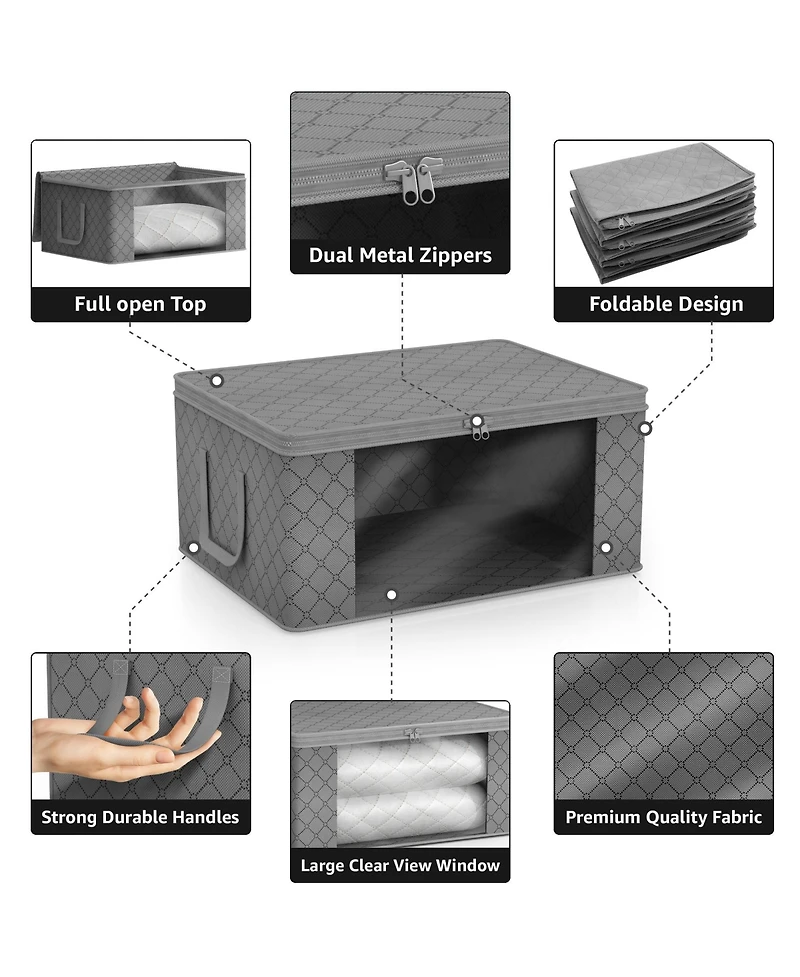 Sorbus 6 Pack Medium Foldable Clothes Storage Bags with Clear Window, Zipper Lid and Carry Handles - for Organizing Bedroom, Closet