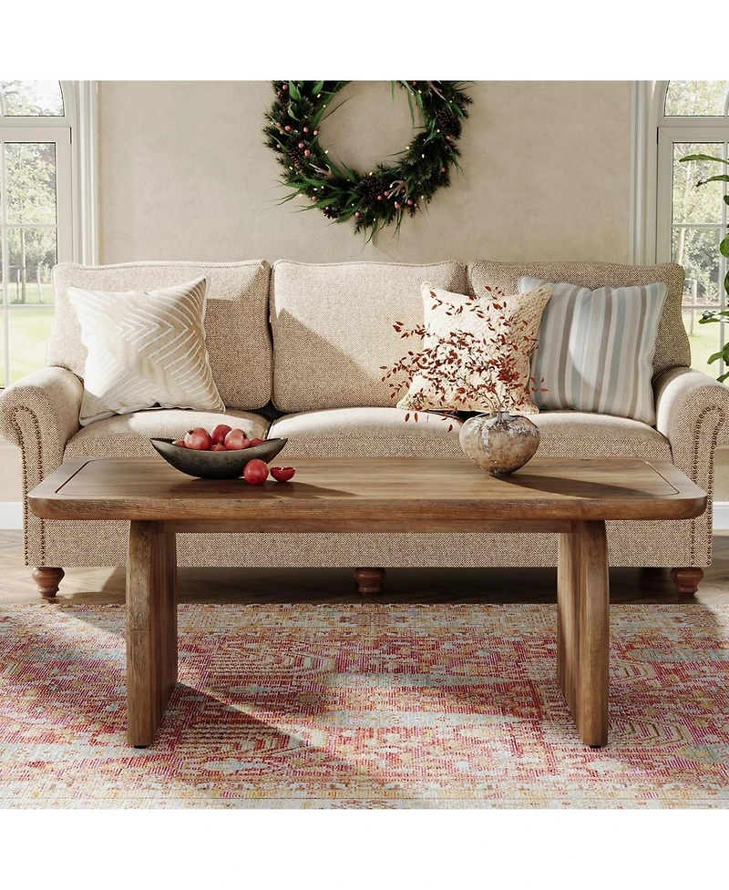 Tribesigns Rectangle Coffee Table, 47-Inch Wood Rectangular Living Room Table, Farmhouse Accent Center Table Low Cocktail Tea Table with Sturdy Base &