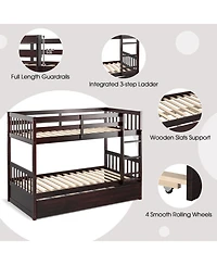 Twin Over Twin Bunk Bed with Pull-out Trundle and Ladder