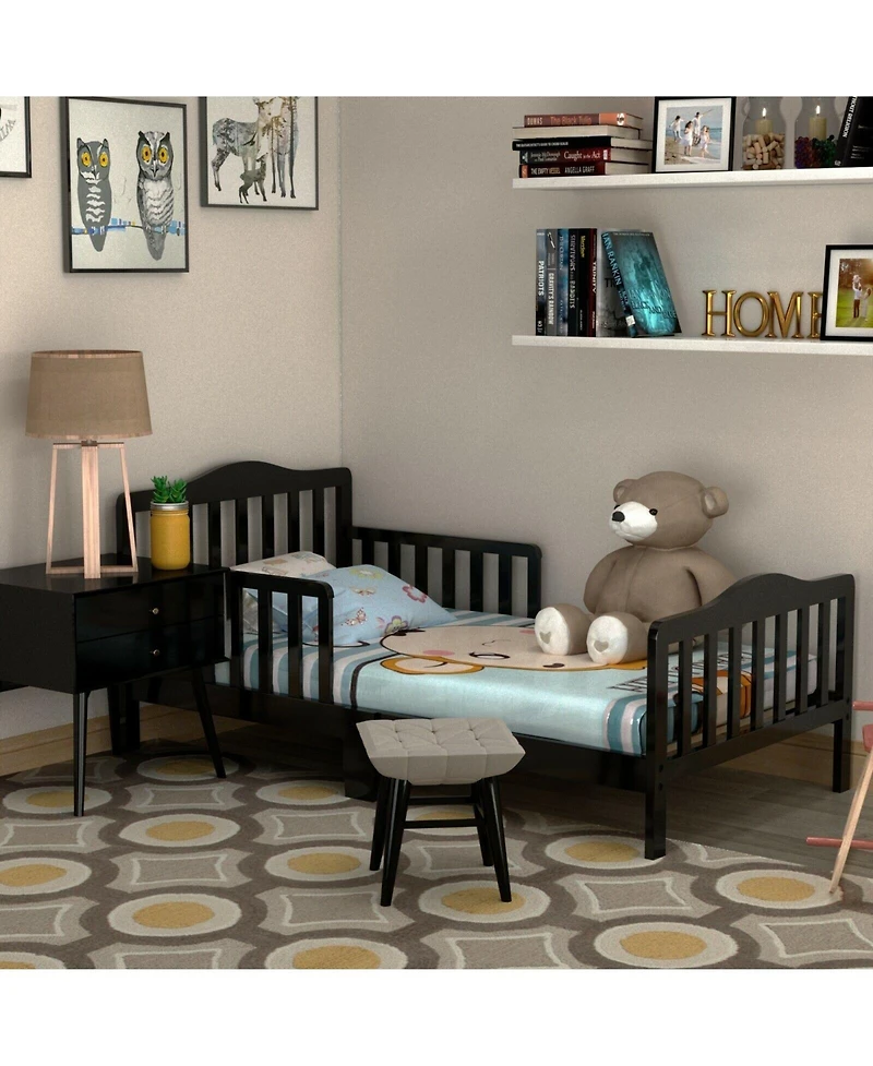 Gouun Classic Design Kids Wood Toddler Bed Frame with Two Side Safety Guardrails