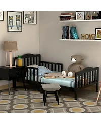 Gouun Classic Design Kids Wood Toddler Bed Frame with Two Side Safety Guardrails