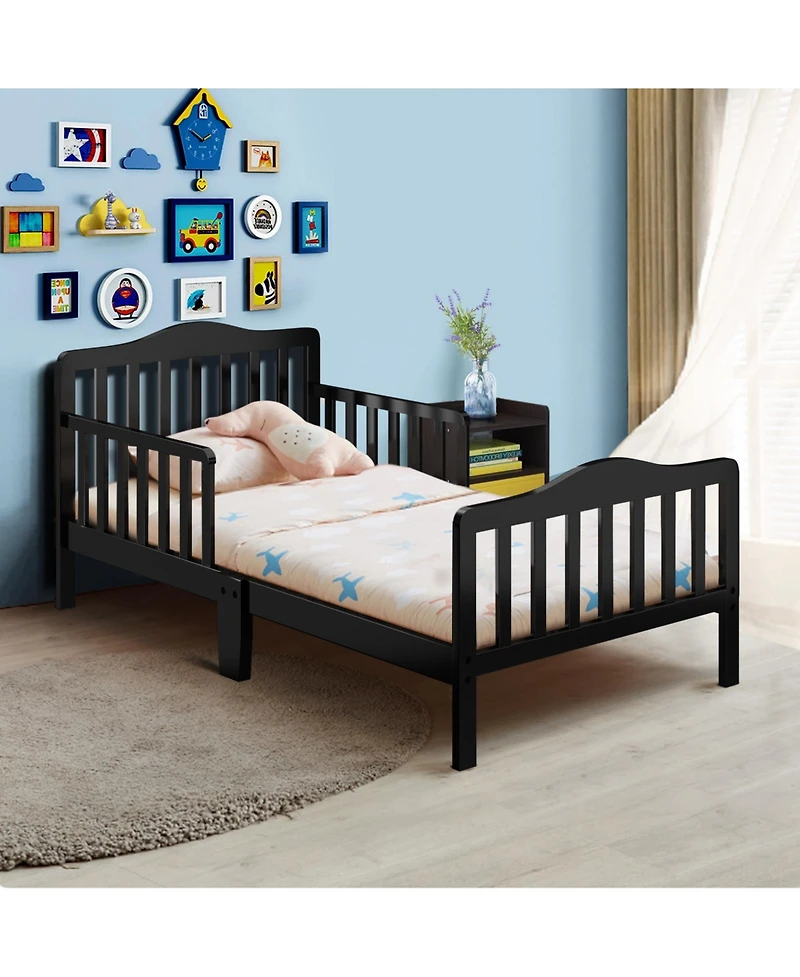 Gouun Classic Design Kids Wood Toddler Bed Frame with Two Side Safety Guardrails