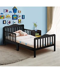 Gouun Classic Design Kids Wood Toddler Bed Frame with Two Side Safety Guardrails