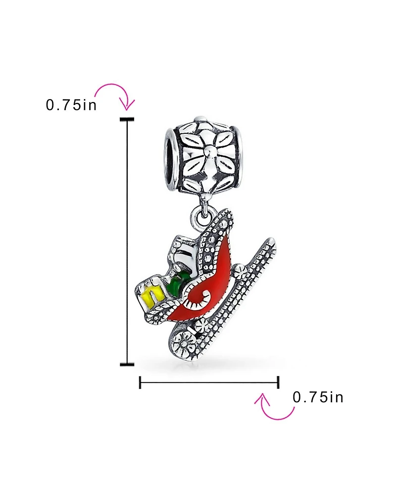 Bling Jewelry Christmas Red Santa Sleigh Dangle Charm Bead Sterling Silver for Bracelet