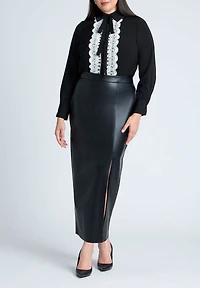 Eloquii Women's Collared Shirt With Lace-Trimmed Placket