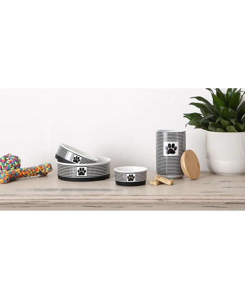Bone Dry Black Striped Paw Patch Pet Bowl Set/2