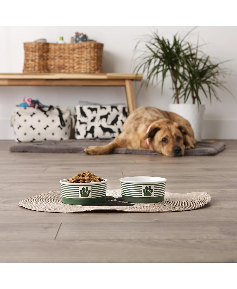 Bone Dry Black Striped Paw Patch Pet Bowl Set/2