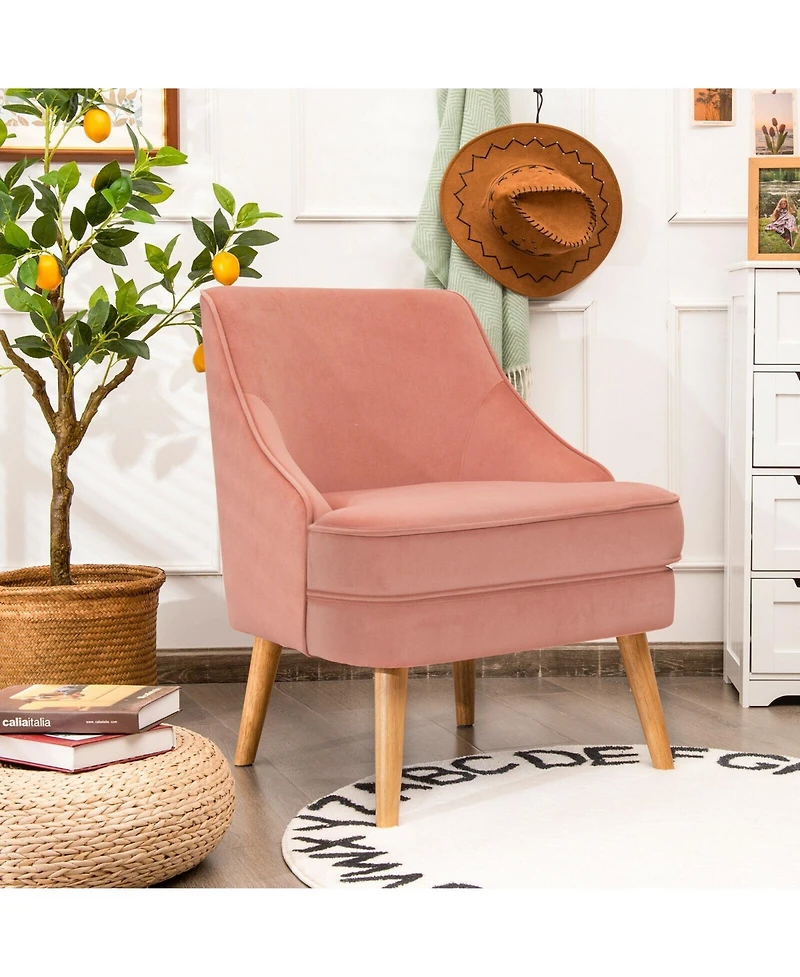 Gouun Mid Century Velvet Accent Chair with Rubber Wood Legs for Bedroom