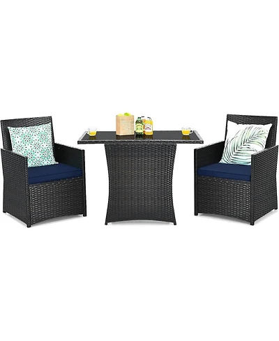 Slickblue 3-Piece Patio Dining Set with Pe Rattan and Cushions for Outdoor Living