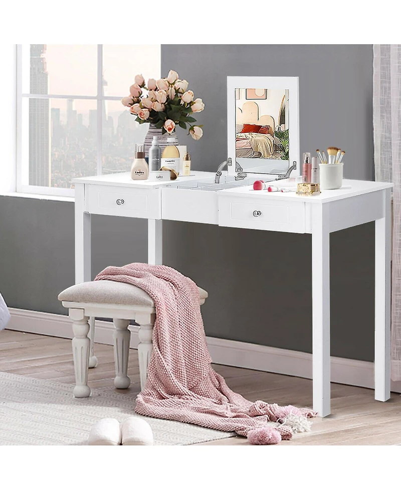 Gouun Modern Vanity Dressing Table with 1 Flip Top Mirror and 2 Drawers