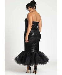 Eloquii Women's Plus Tulle Flounce Sequin Column Dress