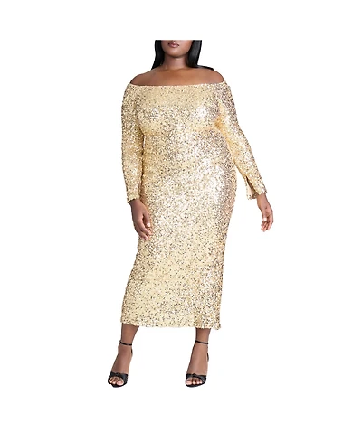 Eloquii Women's Off The Shoulder Sequin Column Dress