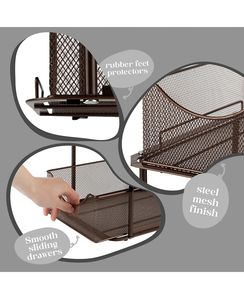 Sorbus 2 Pack 2 Tier Baskets with Mesh Sliding Drawers - Ideal Cabinet, Under the Sink, etc - Great for Bathroom, Kitchen, Office