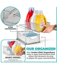 Sorbus 2 Pack 2 Tier Baskets with Mesh Sliding Drawers - Ideal Cabinet, Under the Sink, etc - Great for Bathroom, Kitchen, Office, etc. (Silver