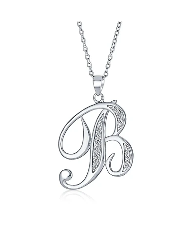 Bling Jewelry Script Alphabet Initial Pendant Necklace with Pave Cz - Sterling Silver