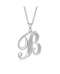 Bling Jewelry Script Alphabet Initial Pendant Necklace with Pave Cz - Sterling Silver