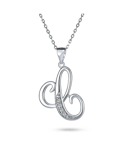 Bling Jewelry Script Alphabet Initial Pendant Necklace with Pave Cz - Sterling Silver