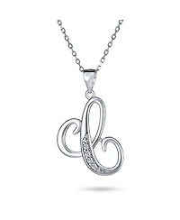 Bling Jewelry Script Alphabet Initial Pendant Necklace with Pave Cz - Sterling Silver