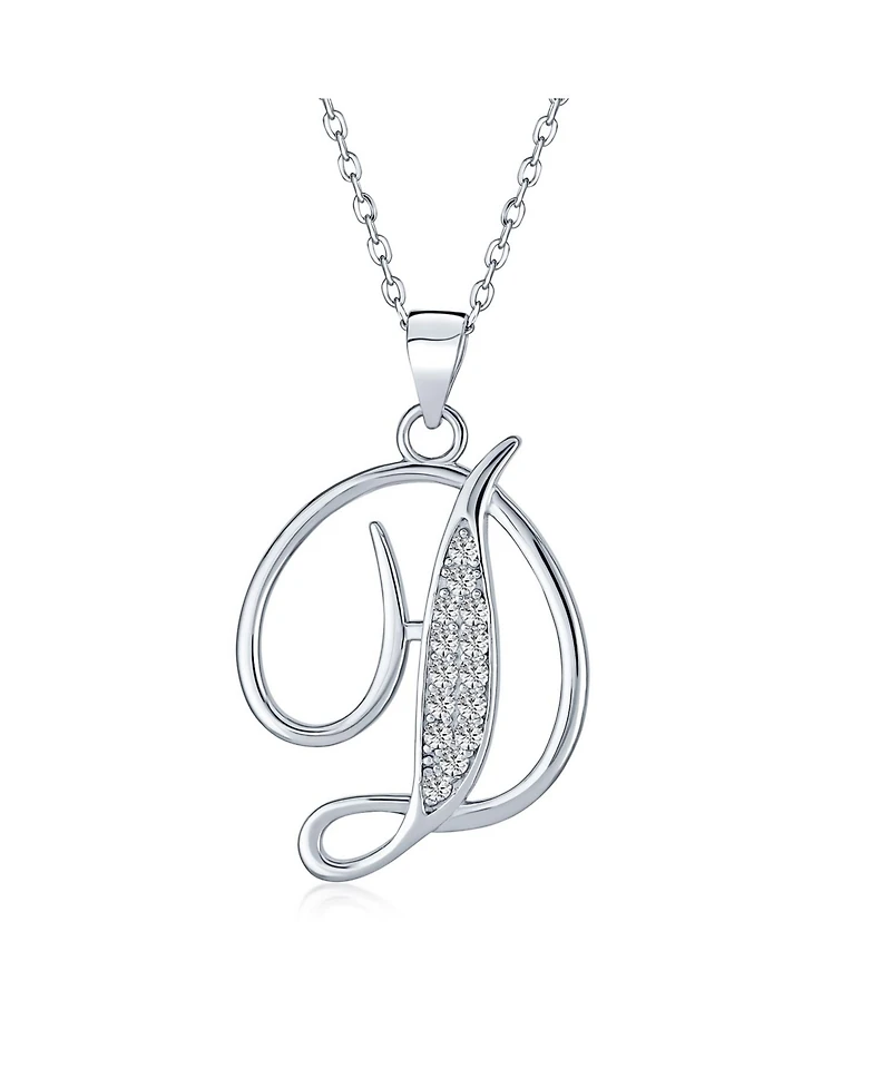 Bling Jewelry Script Alphabet Initial Pendant Necklace with Pave Cz - Sterling Silver