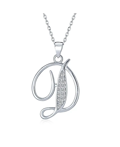Bling Jewelry Script Alphabet Initial Pendant Necklace with Pave Cz - Sterling Silver