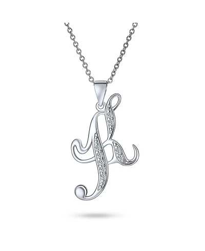 Bling Jewelry Script Alphabet Initial Pendant Necklace with Pave Cz - Sterling Silver