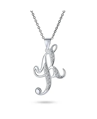 Bling Jewelry Script Alphabet Initial Pendant Necklace with Pave Cz - Sterling Silver