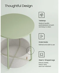 Slickblue Small Round Side End Table, Modern Nightstand with Fabric Basket