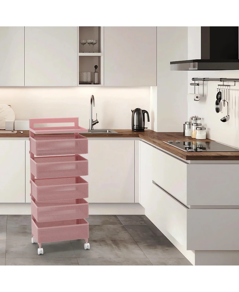 4-tier Rotating Storage Trolley, Movable Organizer with Wheels for Office, Living Room, Kitchen