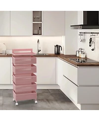 4-tier Rotating Storage Trolley, Movable Organizer with Wheels for Office, Living Room, Kitchen