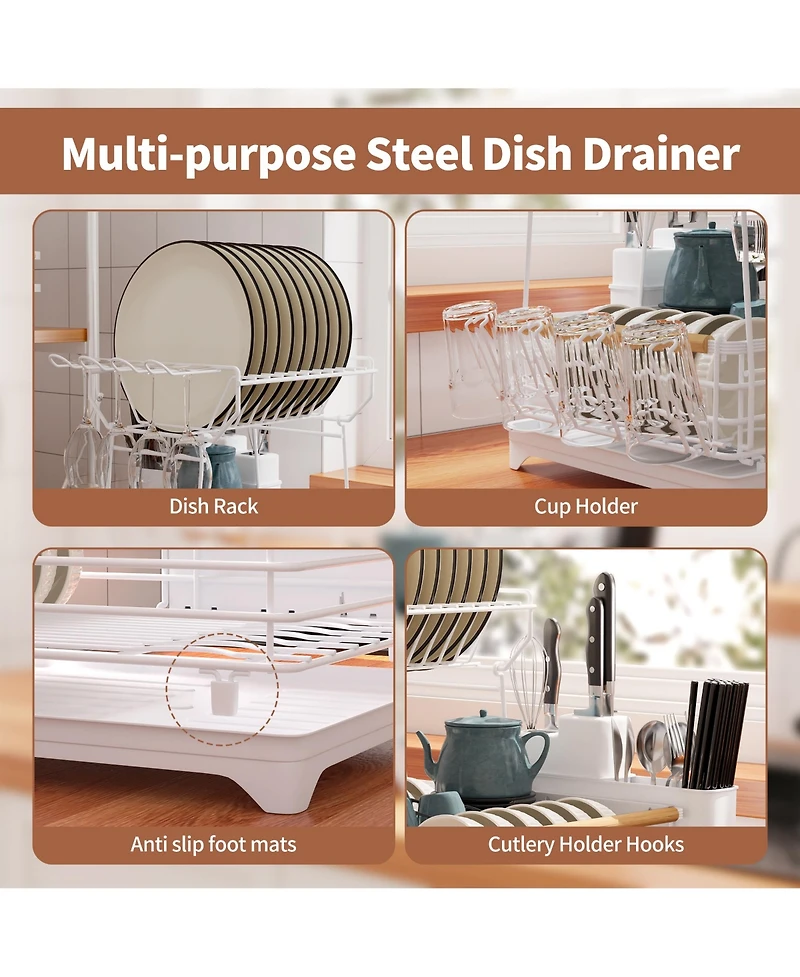 Mega Casa Double-layer Bamboo Dish Rack For Home Kitchen