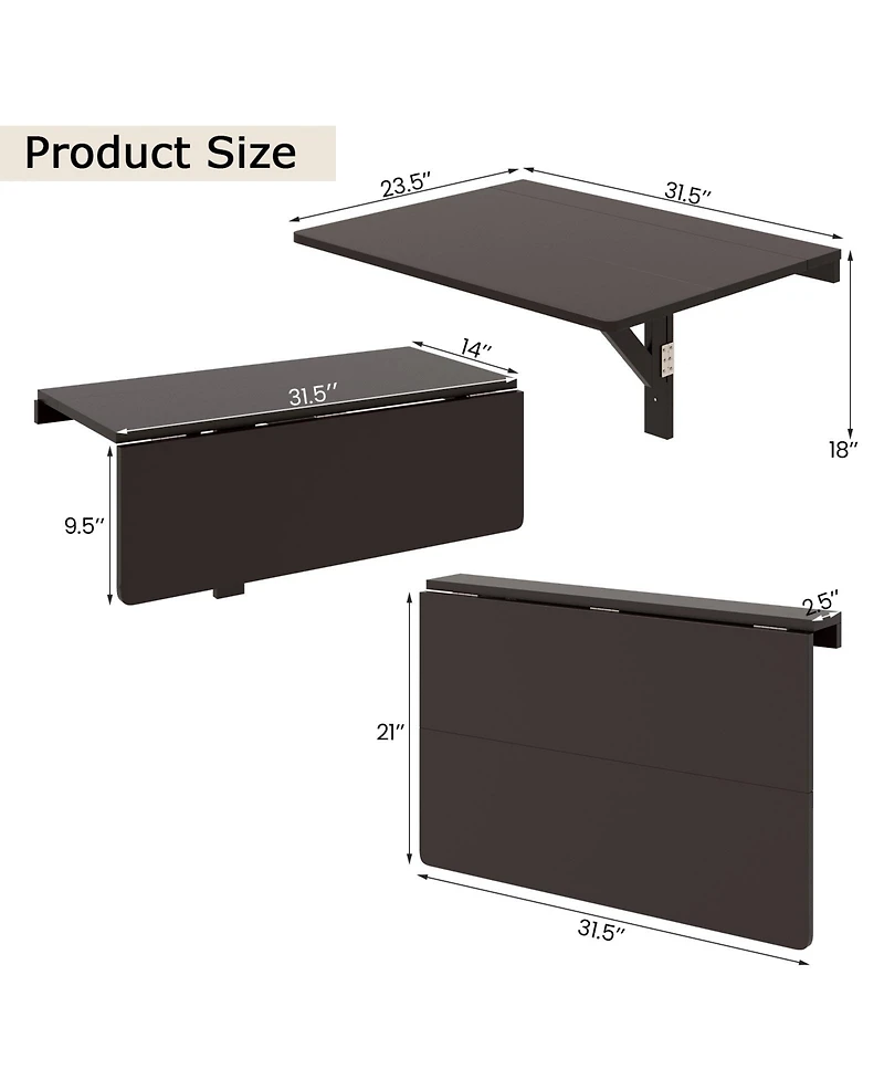 Gouun 31.5 x 23.5 Inch Wall Mounted Folding Table for Small Spaces