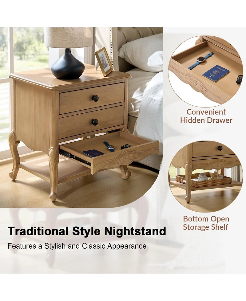 Hulala Home Penny Traditional Nightstand with Solid Wood Legs