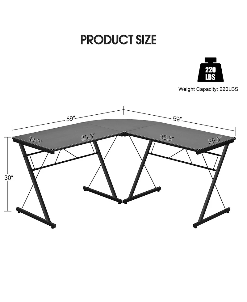 Gouun 59 Inches L-Shaped Corner Desk Computer Table for Home Office Study Workstation