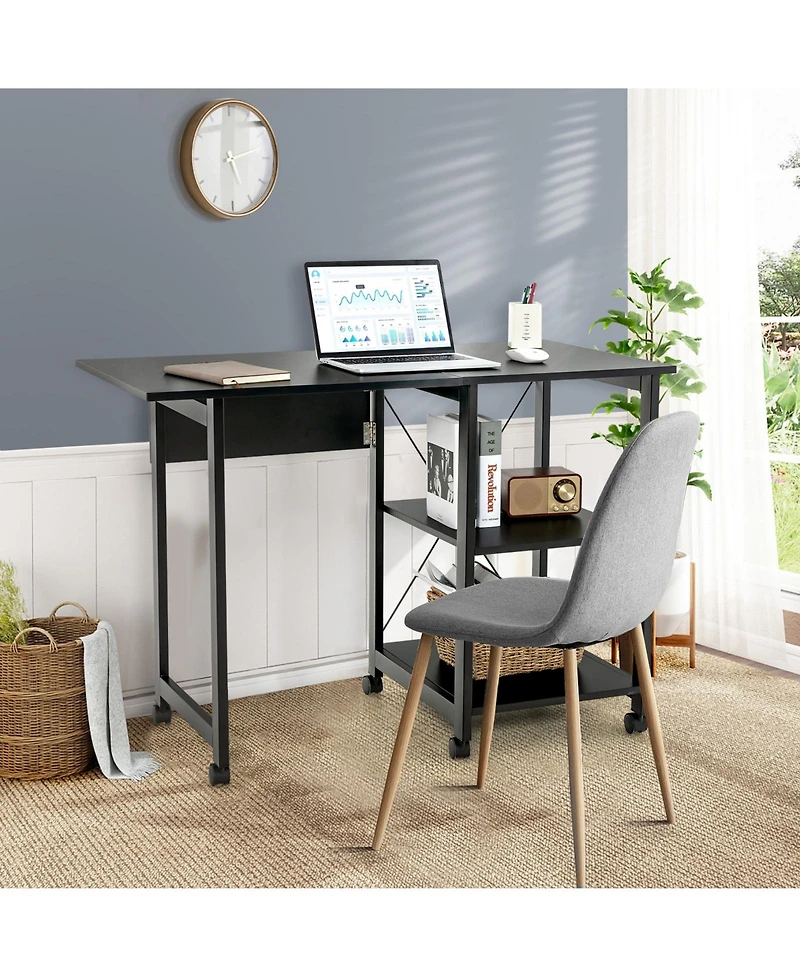 Gouun Folding Writing Office Desk with Storage Shelves