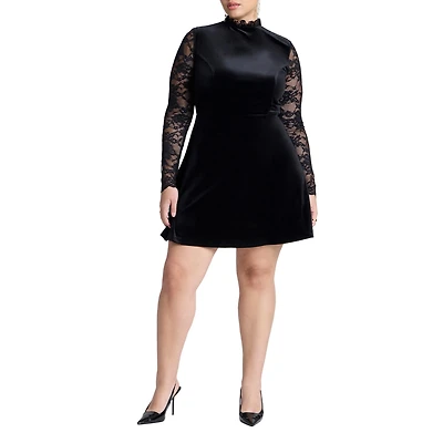 Eloquii Women's Plus Velvet Mini Dress With Lace
