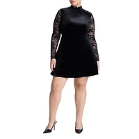 Eloquii Women's Plus Velvet Mini Dress With Lace