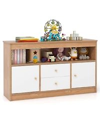 Kids Toy Storage Organizer Wooden Children Bookshelf Chest with Open Shelf