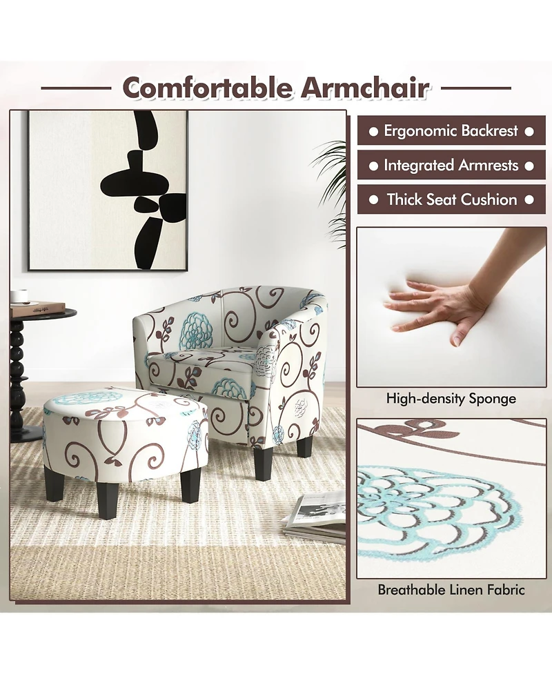 Gouun Modern Accent Tub Chair and Ottoman Set with Fabric Upholstered