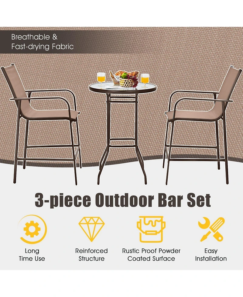 Gouun 3 Pieces Outdoor Patio Bar Table Stool Set