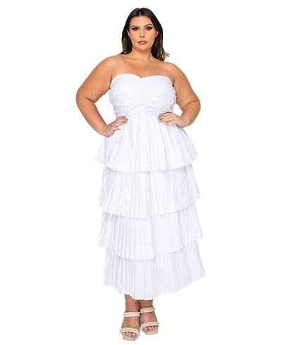 L I V D Plus Eleni Strapless Pleated Tiered Dress