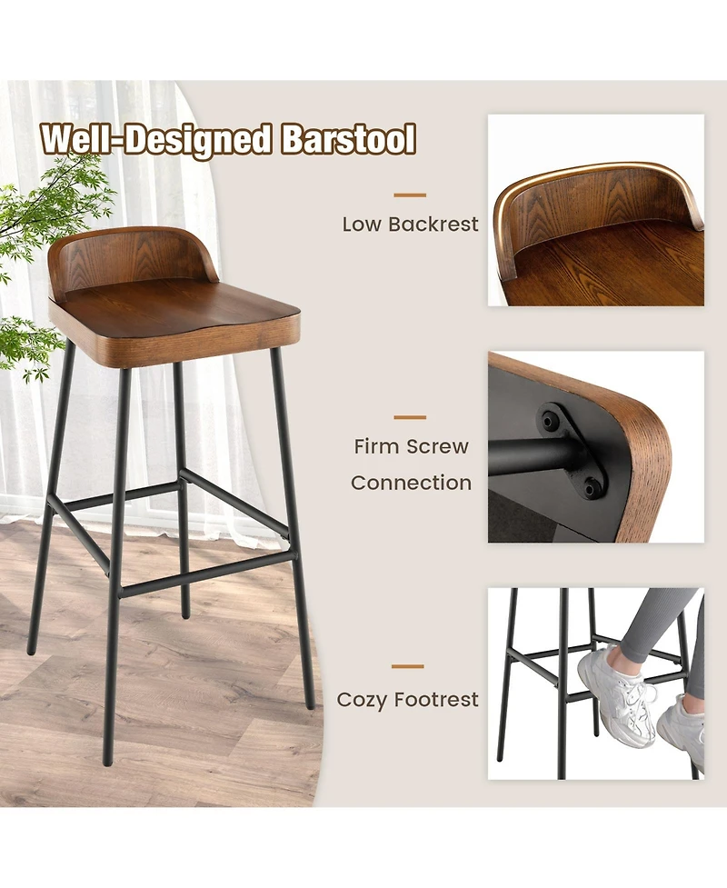 Gouun Set of 1/2 29 Inch Industrial Bar Stools with Low Back and Footrests-Set of 2