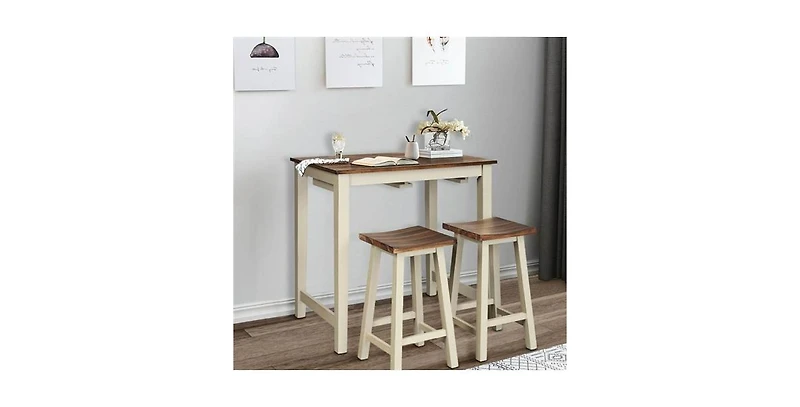 Small Space Counter Height Table Set – 3-Piece Bar Table with 2 Backless Stools, Rustic Farmhouse Style