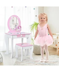 Gouun Kids Vanity Set with Mirror, Drawer, and Chair for Makeup and Dressing