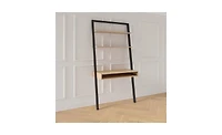 Slickblue Farmhouse Rustic Leaning Ladder Writing Desk with 2 Shelves for Storage