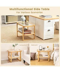 Gouun 2-tier Bamboo Side Table with Glass Top